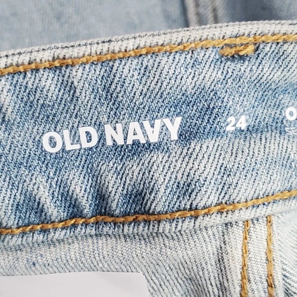 Old Navy Women Shorts 24 Light Blue Denim High-Rise OG Straight Distressed NWT